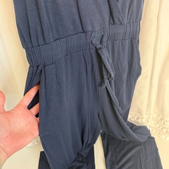 Bluivy Navy Surplice Jersey Jumpsuit Adjustable Waist Tie & Pockets Small - Picture 6 of 10